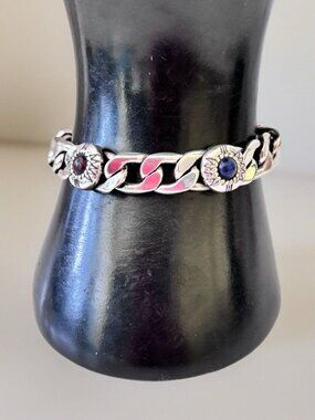 Brighton FORTINO COLOR Silver Link Bracelet Different Colored Stones,Toggle